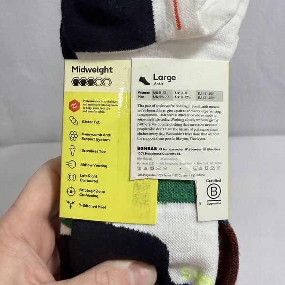 NEW 3-Pack Bombas Performance Running Midweight Multi-Color Ankle Socks Size L - Picture 4 of 6
